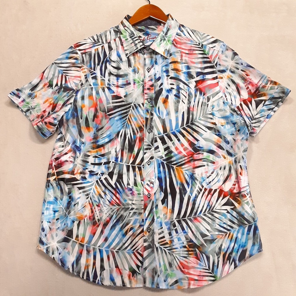 Robert Graham Mens Tahiti Sport Shirt XL Classic Fit Palm Leaf Pattern
